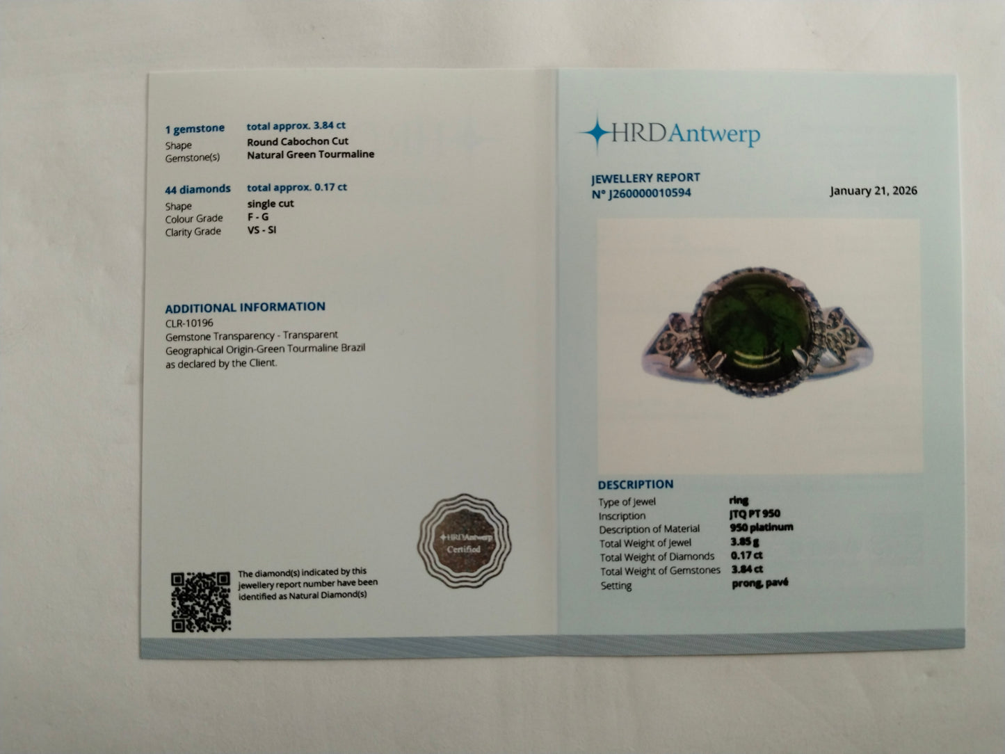 4.01 Ct Oval Mixed Cut Natural Tourmaline 950 Platinum Ring