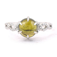 2.93 Ct Round Cabochon Cut Natural Green Tourmaline 950 Platinum Ring