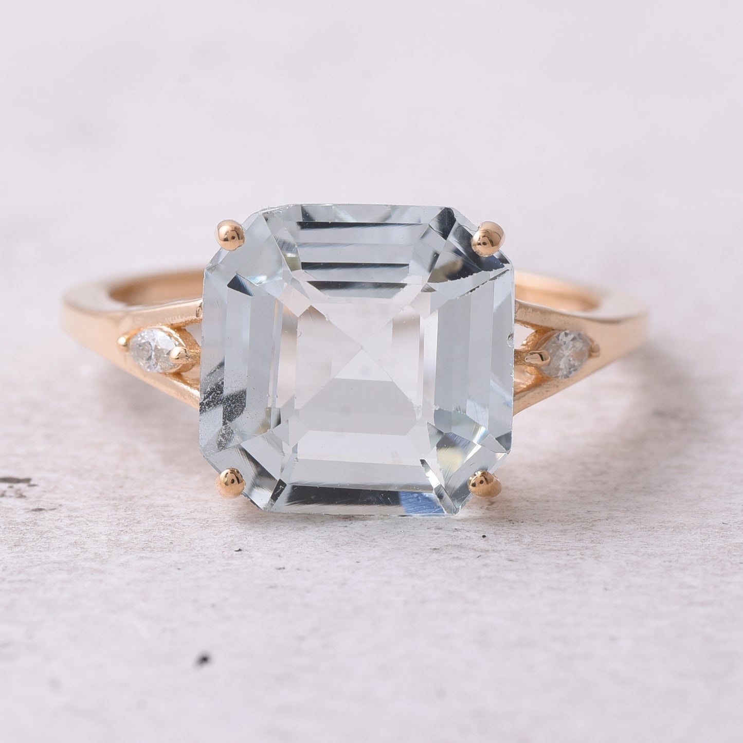 4.17 Ct Octagon Step Cut Natural Aquamarine 14K Gold Ring