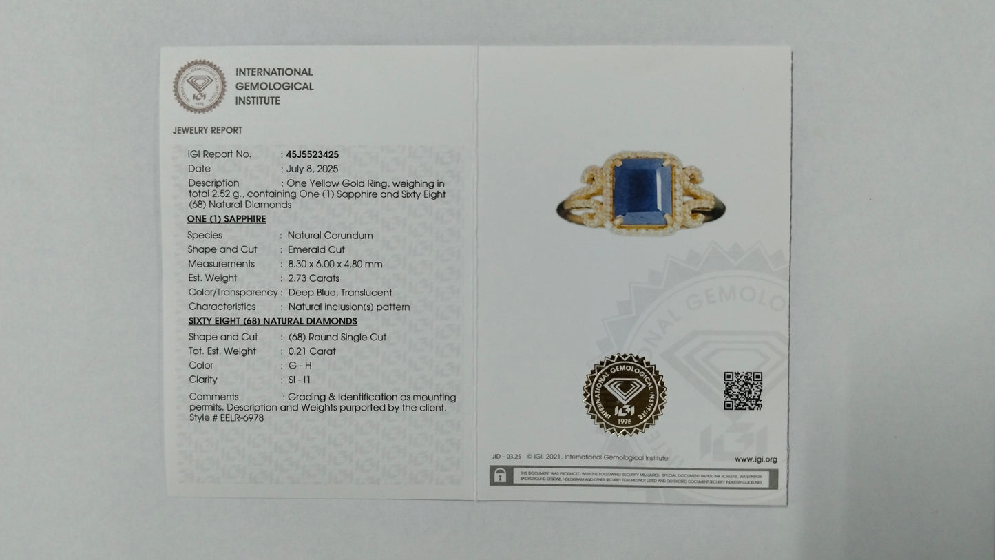 2.94 Ct Emerald Cut Natural Corundum Sapphire 14K Gold Ring