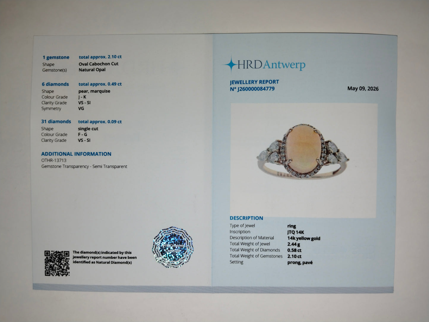 1.90 Ct Oval Cabochon Cut Natural Opal 14K Gold Ring