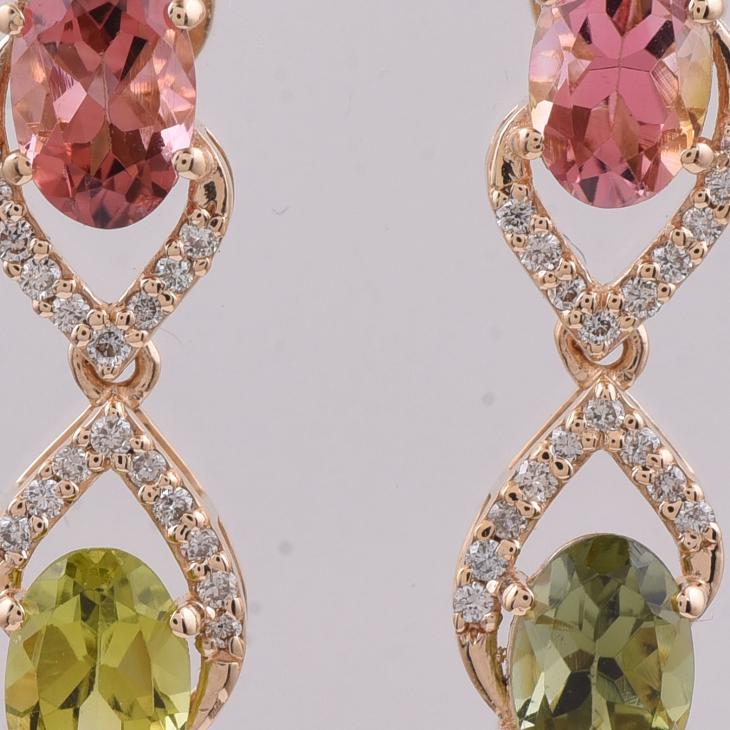 2.15 Ct Oval Natural Multi-Coloured Tourmaline 14K Gold Earrings