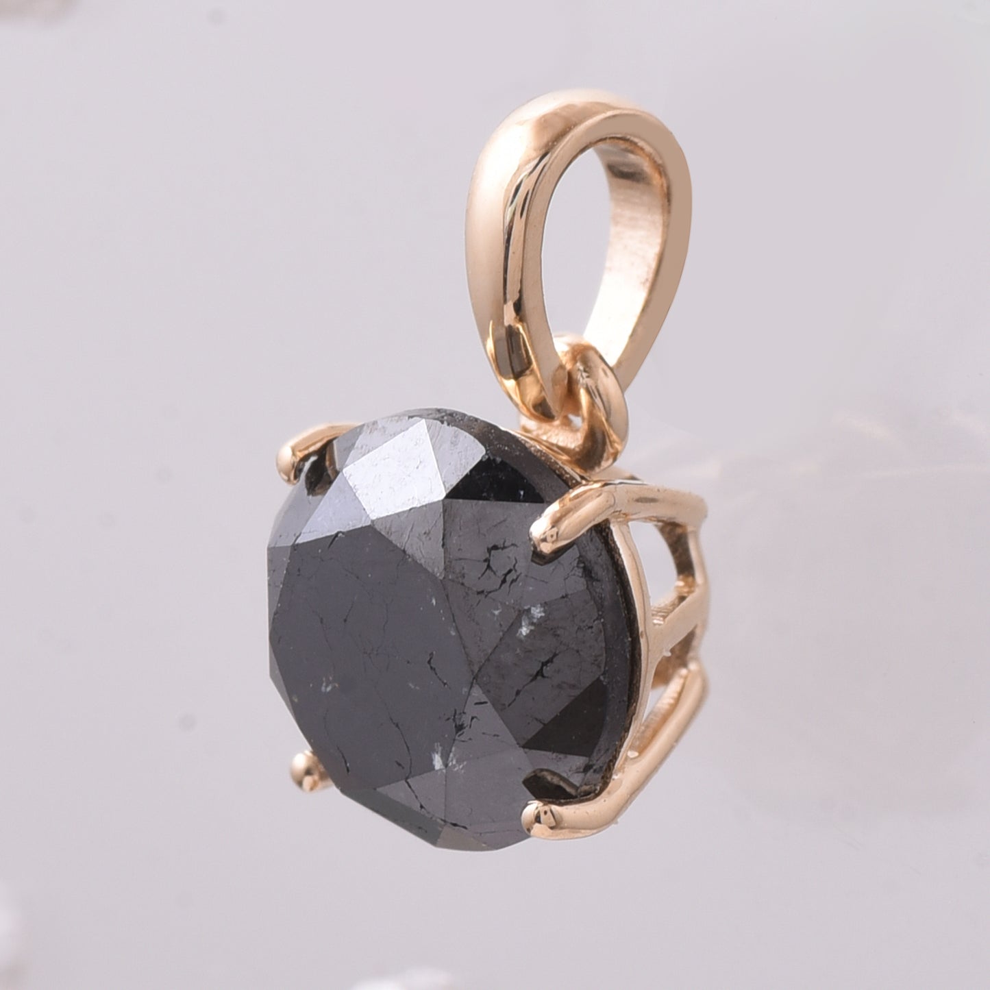 2.47 Ct Round Black Diamond 14K Gold Pendant