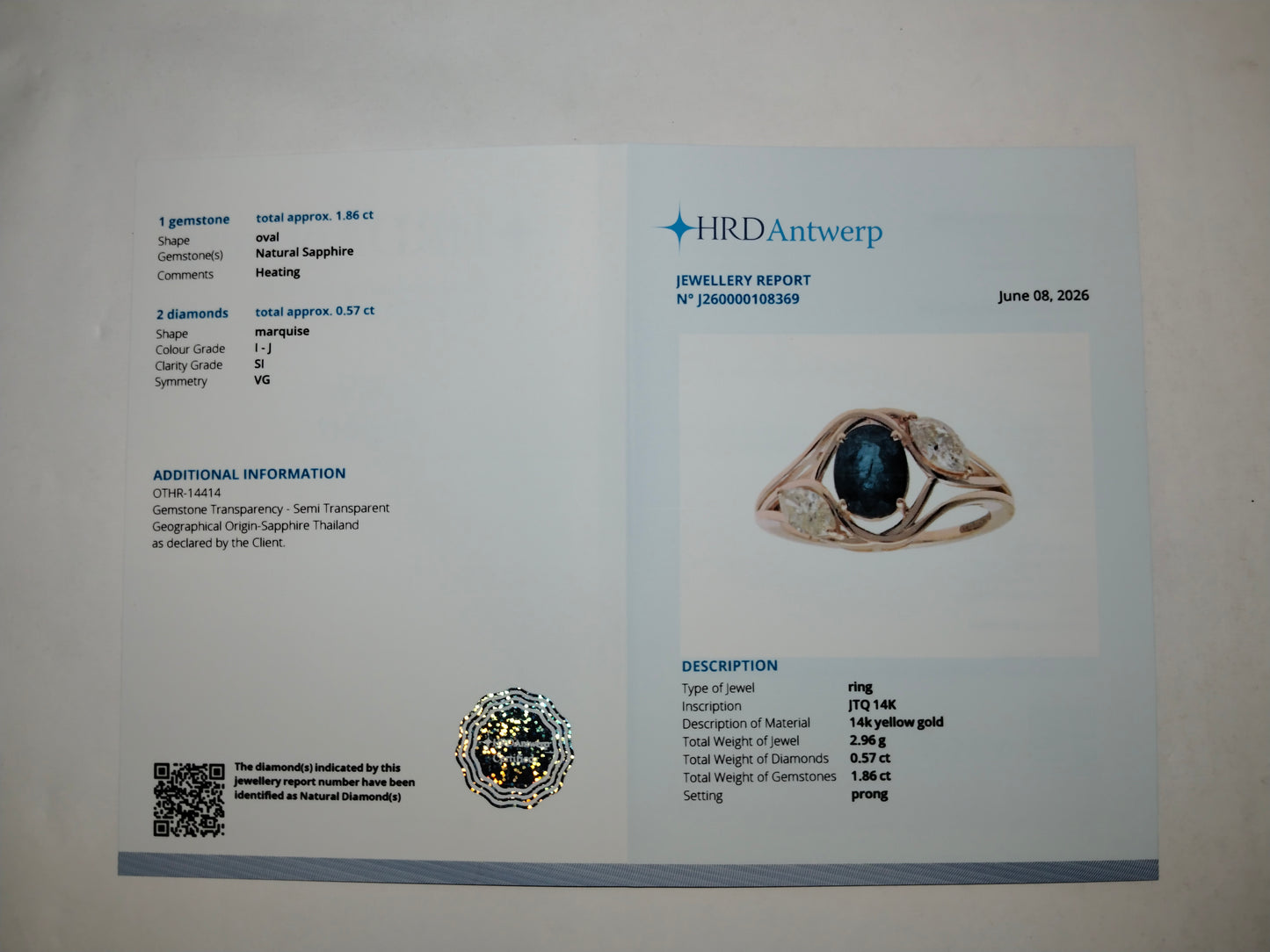 2.43 Ct Oval Mixed Cut Natural Sapphire 14K Gold Ring