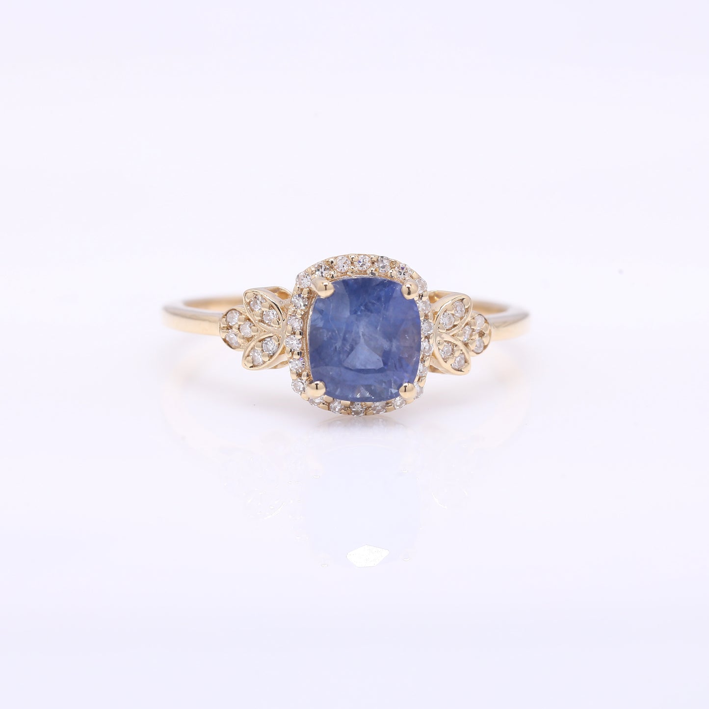 1.94 Ct Cushion Mixed Cut Natural Sapphire 14K Gold Ring