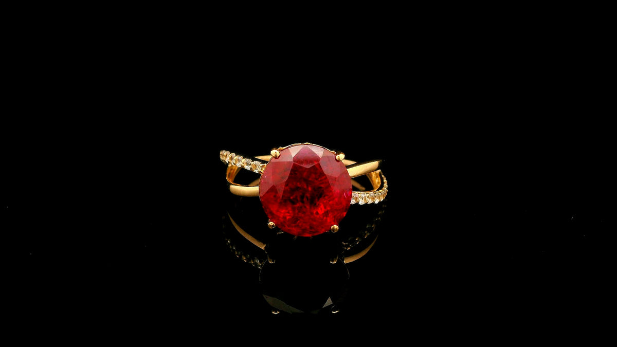 5.88 Carats Lab Grown Ruby 14K Gold Ring