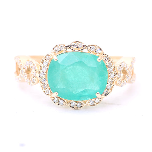 2.91 Ct Oval Mixed Cut Natural Emerald 14K Gold Ring