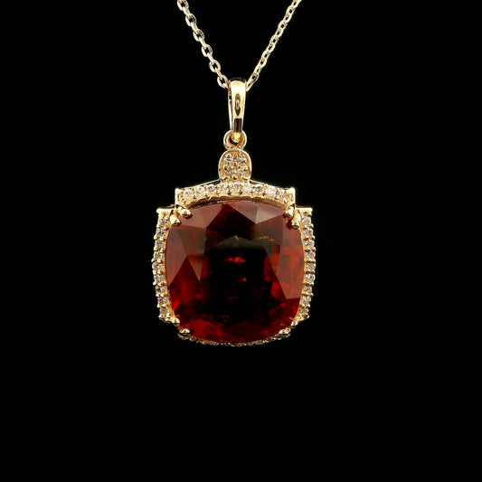8.97 Ct Cushion Hessonite 14K Gold Pendant