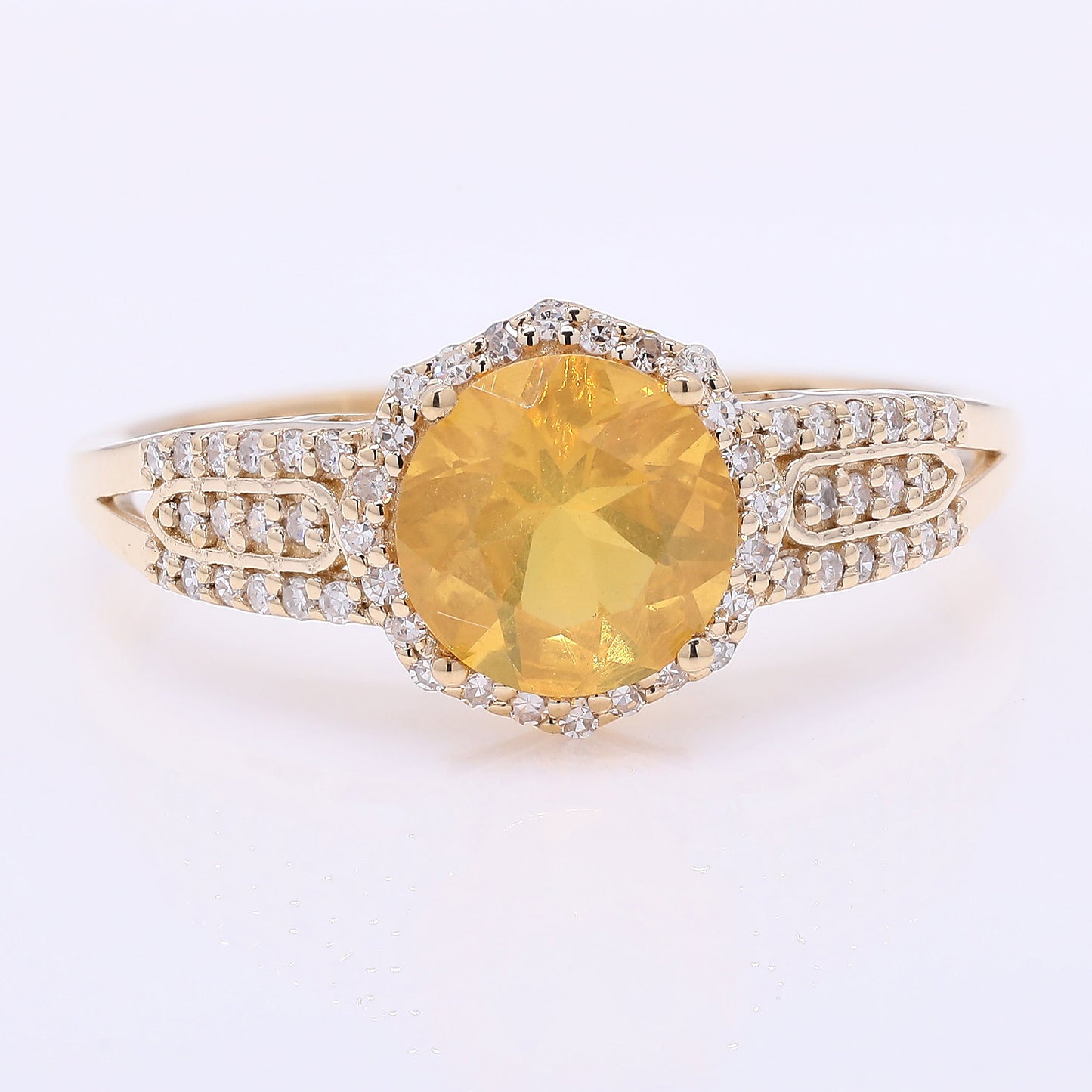 1.00 Ct Round Mixed Cut Natural Fire Opal 14K Gold Ring