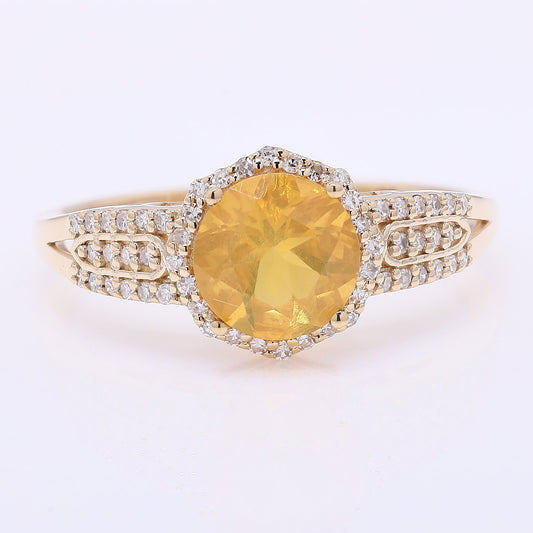 1.00 Ct Round Mixed Cut Natural Fire Opal 14K Gold Ring
