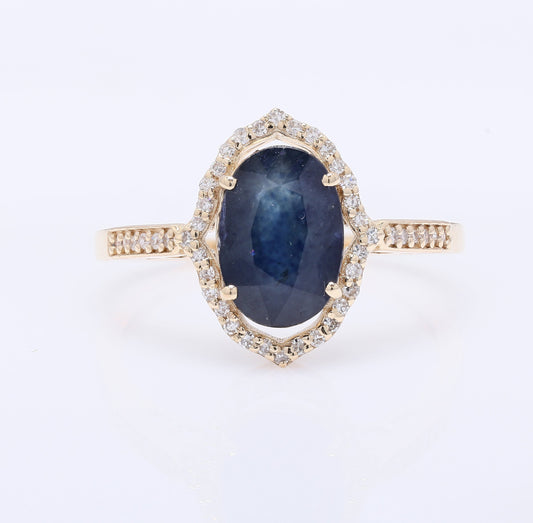 2.55 Ct Oval Mixed Cut Natural Sapphire 14K Gold Ring