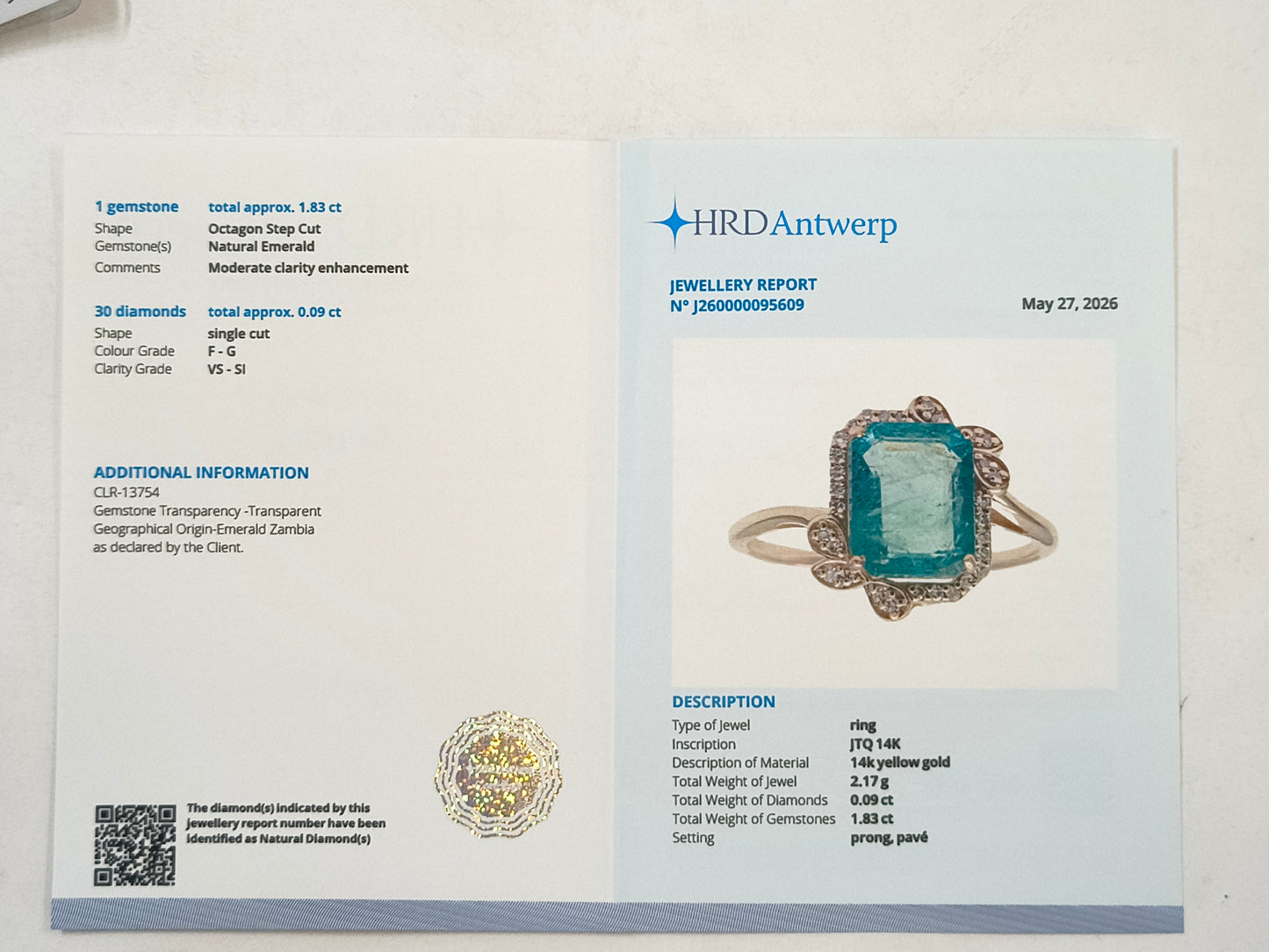 1.92 Ct Octagon Step Cut Natural Emerald 14K Gold Ring