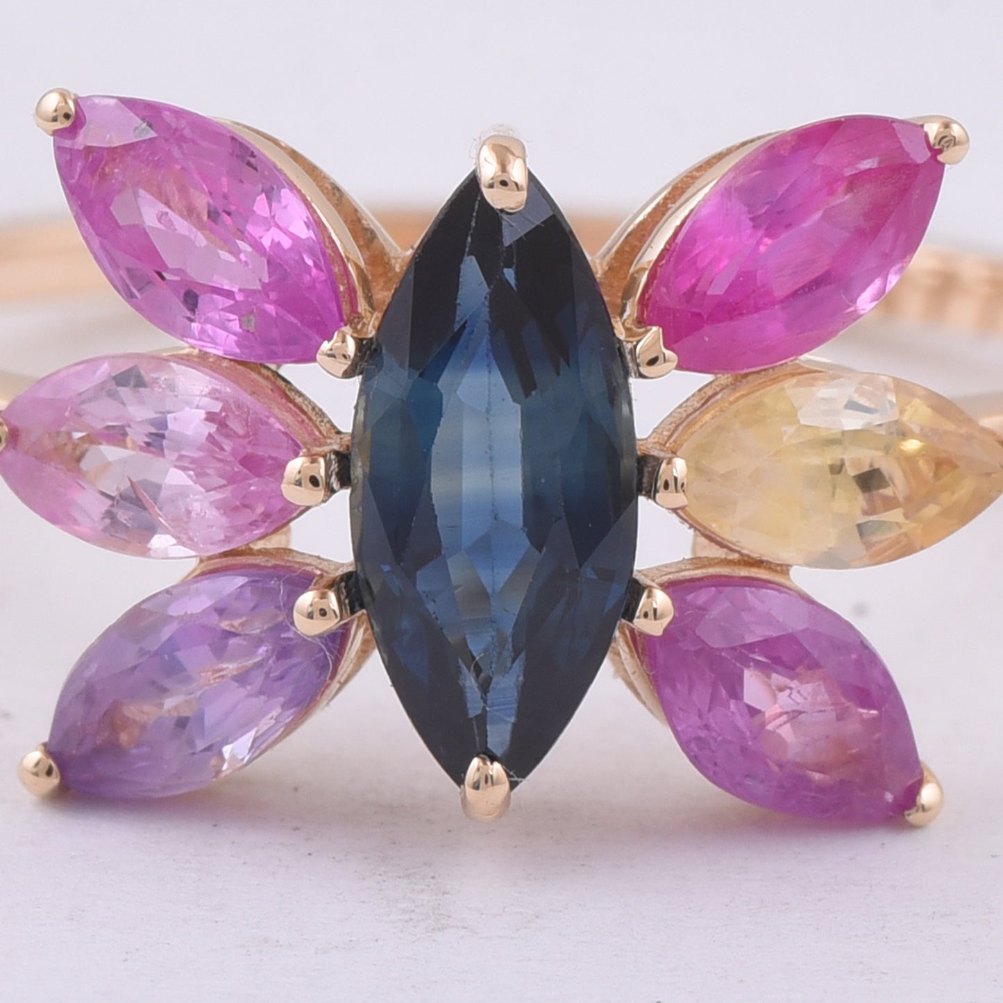 2.07 Ct Marquise Natural Multi-Coloured Sapphire 14K Gold Ring