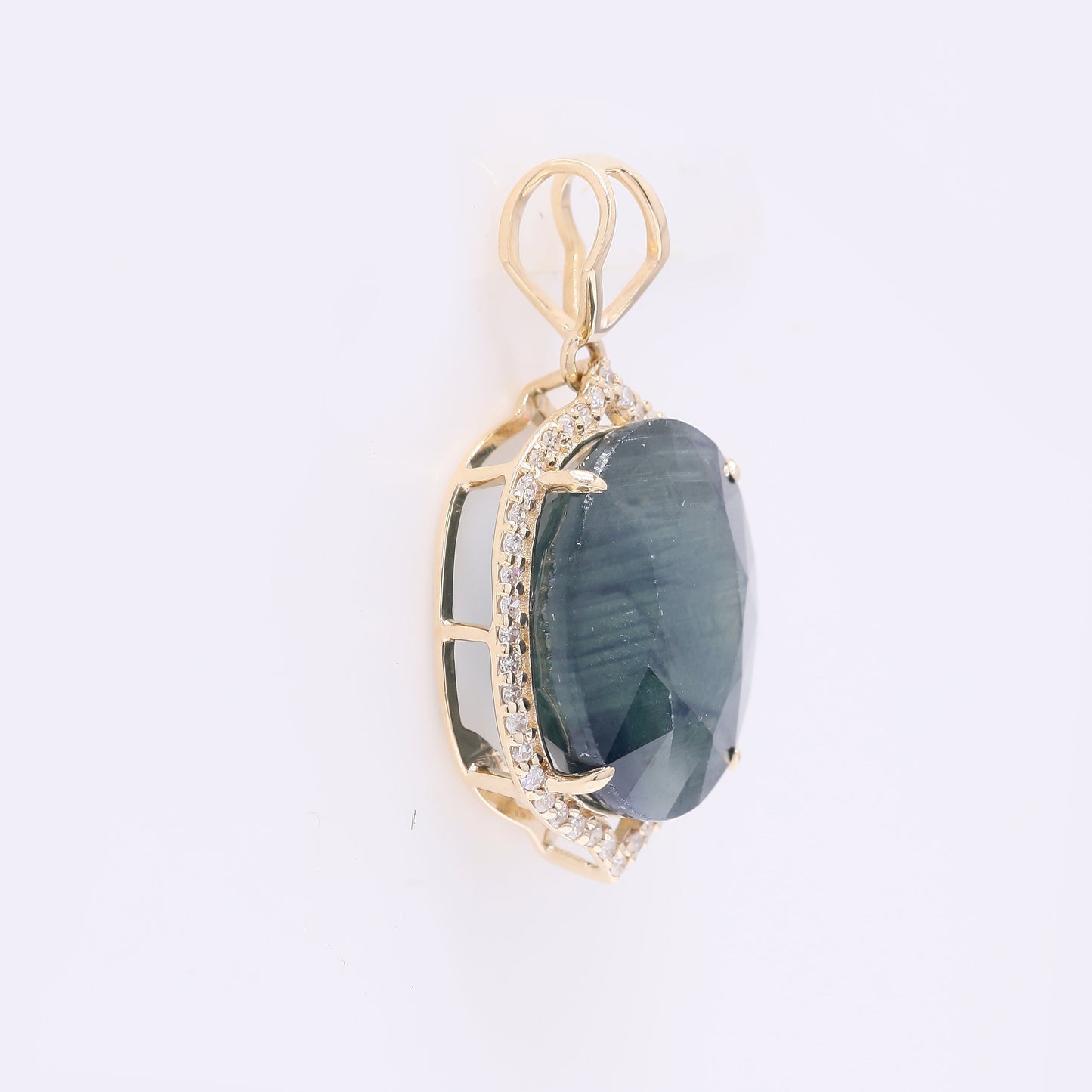 7.39 Ct Oval Mixed Cut Natural Sapphire 14K Gold Pendant