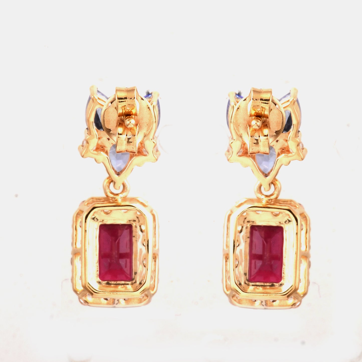 2.92 Ct Octagon Rubellite 14K Gold Earrings
