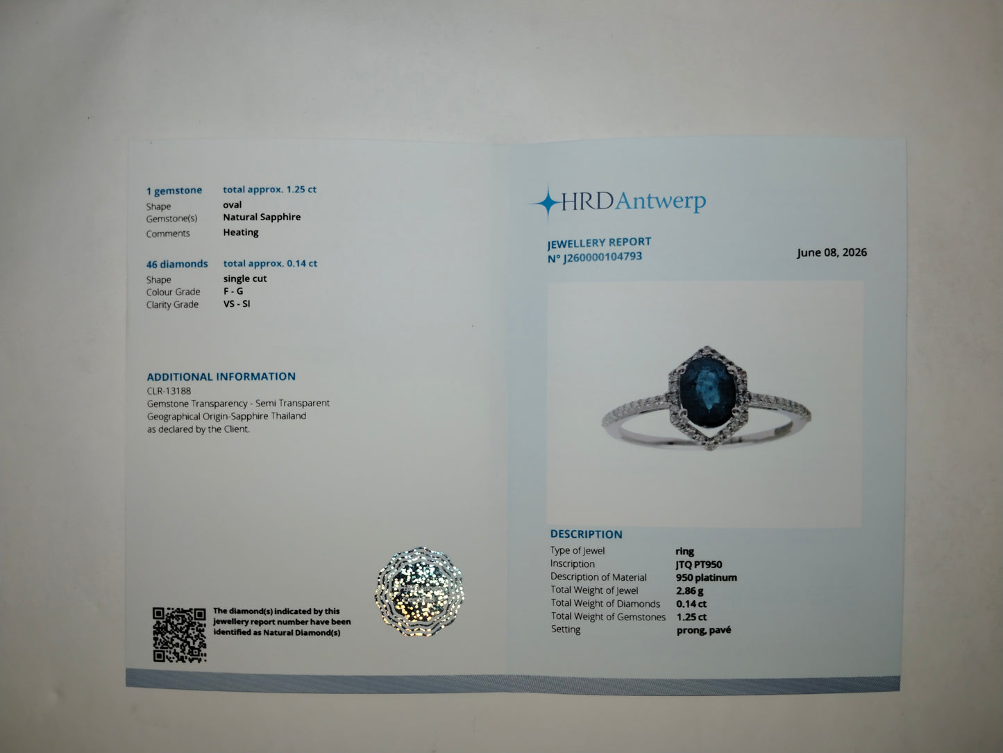 1.39 Ct Oval Mixed Cut Natural Sapphire 950 Platinum Ring