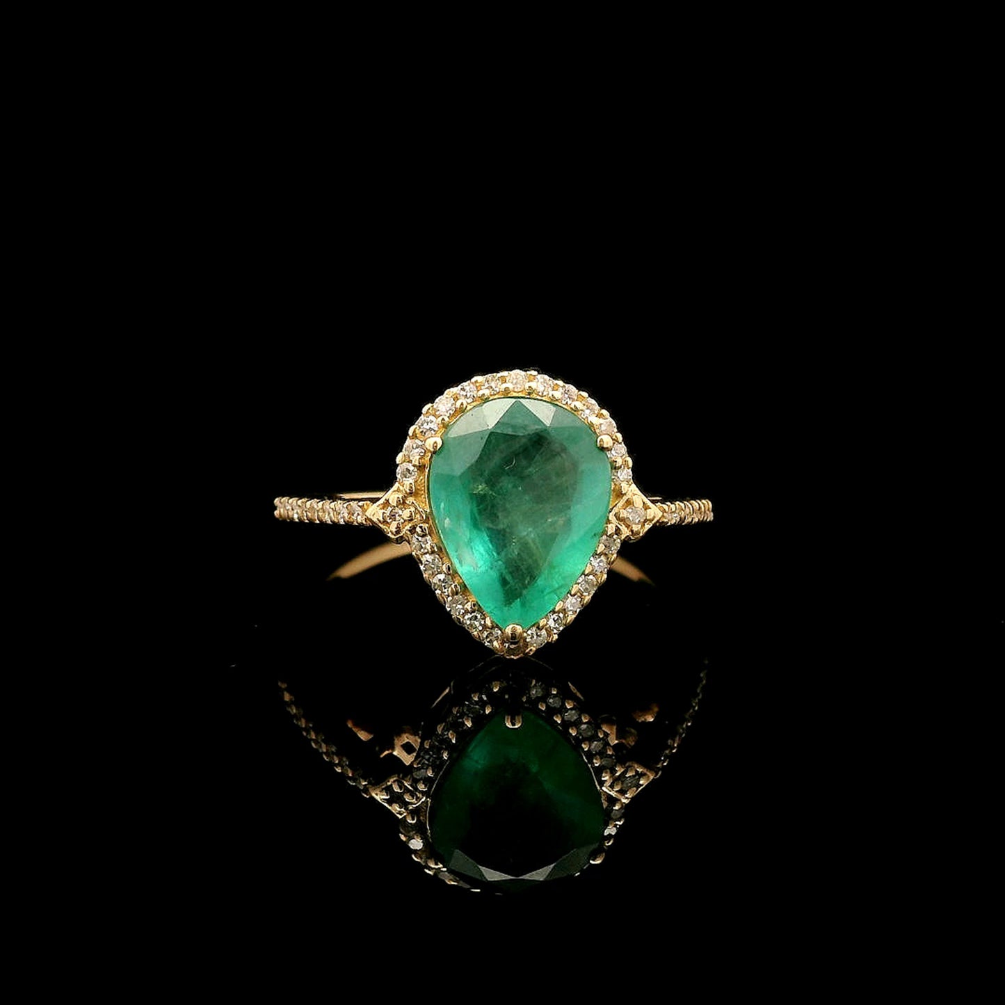 1.83 Ct Pear Mixed Cut Natural Emerald 14K Gold Ring