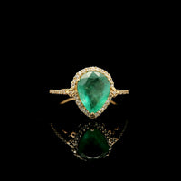 1.83 Ct Pear Mixed Cut Natural Emerald 14K Gold Ring