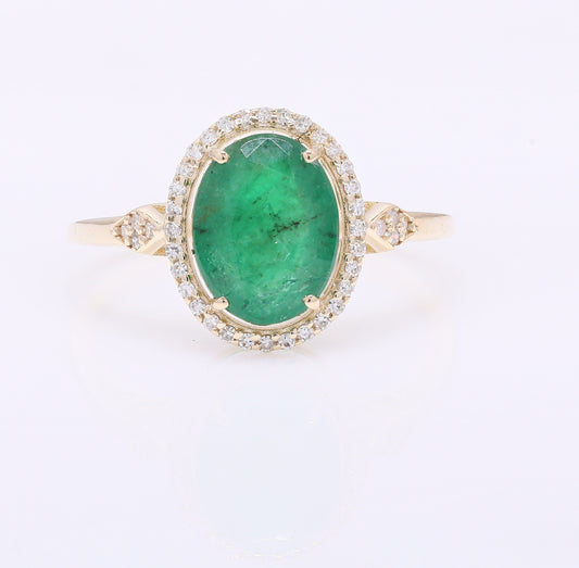 2.16 Ct Oval Mixed Cut Natural Emerald 14K Gold Ring