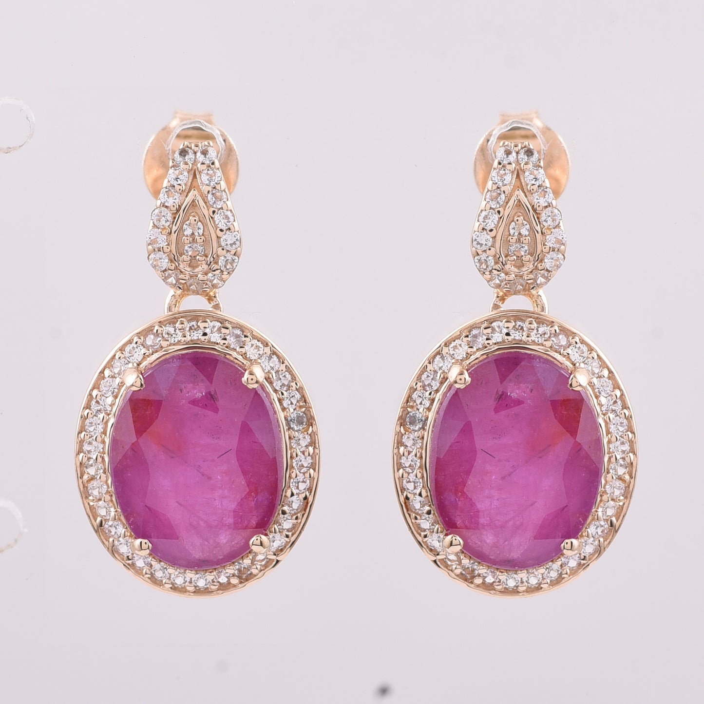6.89 Ct Oval Ruby 9K Gold Earrings