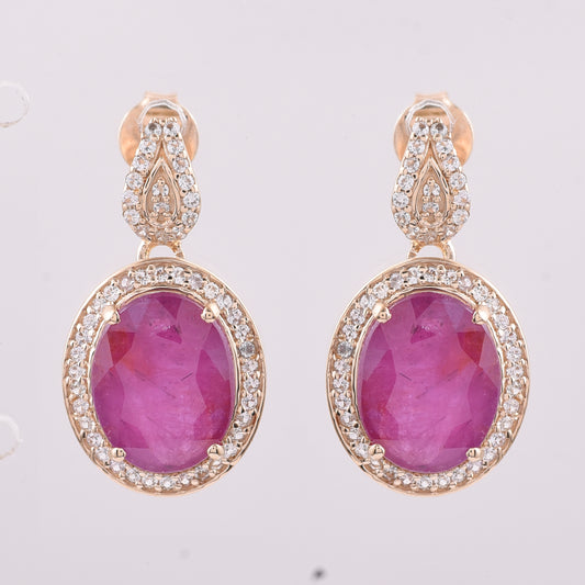 6.89 Ct Oval Ruby 9K Gold Earrings