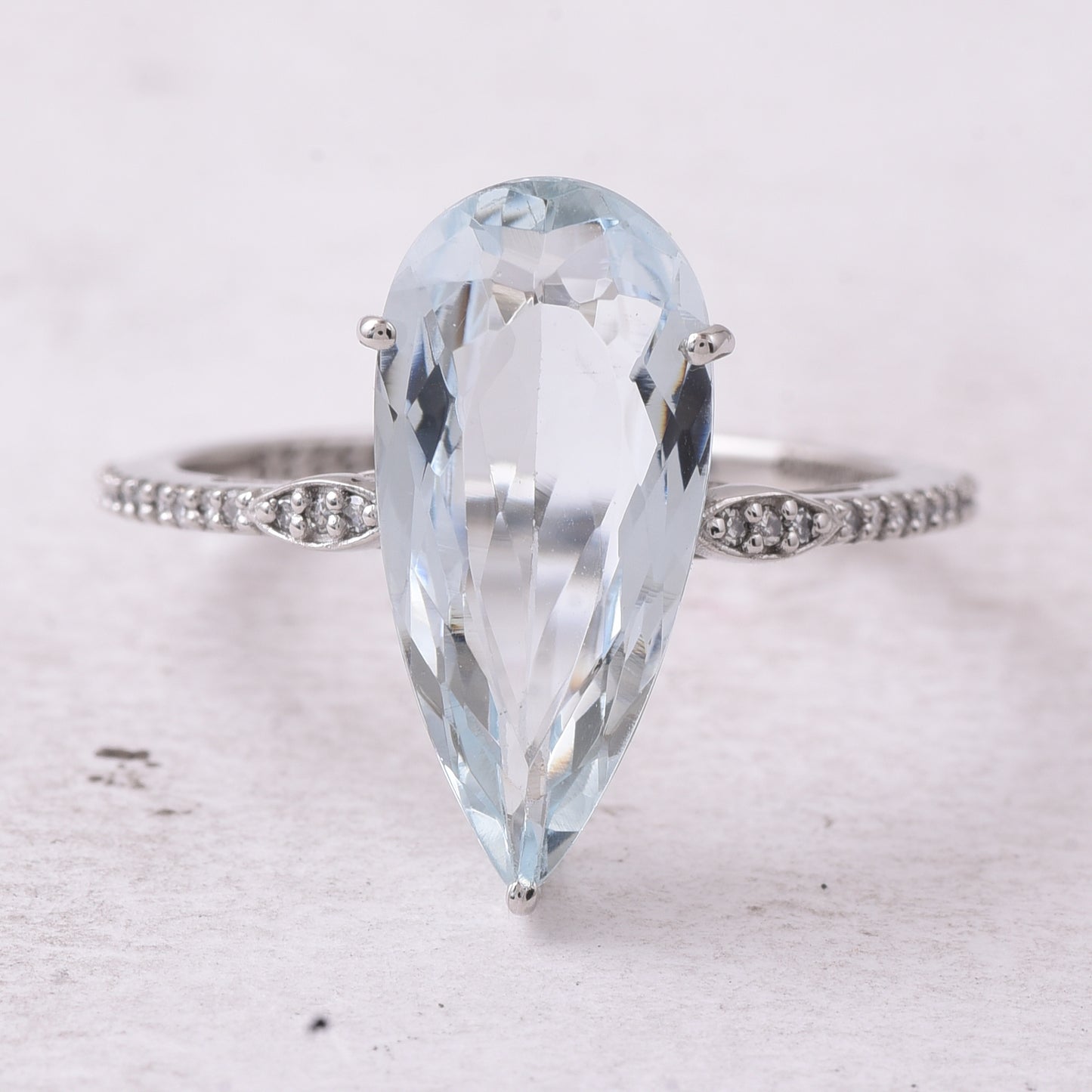 3.20 Ct Pear Mixed Cut Natural Aquamarine 950 Platinum Ring
