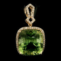 11.89 Ct Cushion Mixed Cut Natural Peridot 14K Gold Pendant