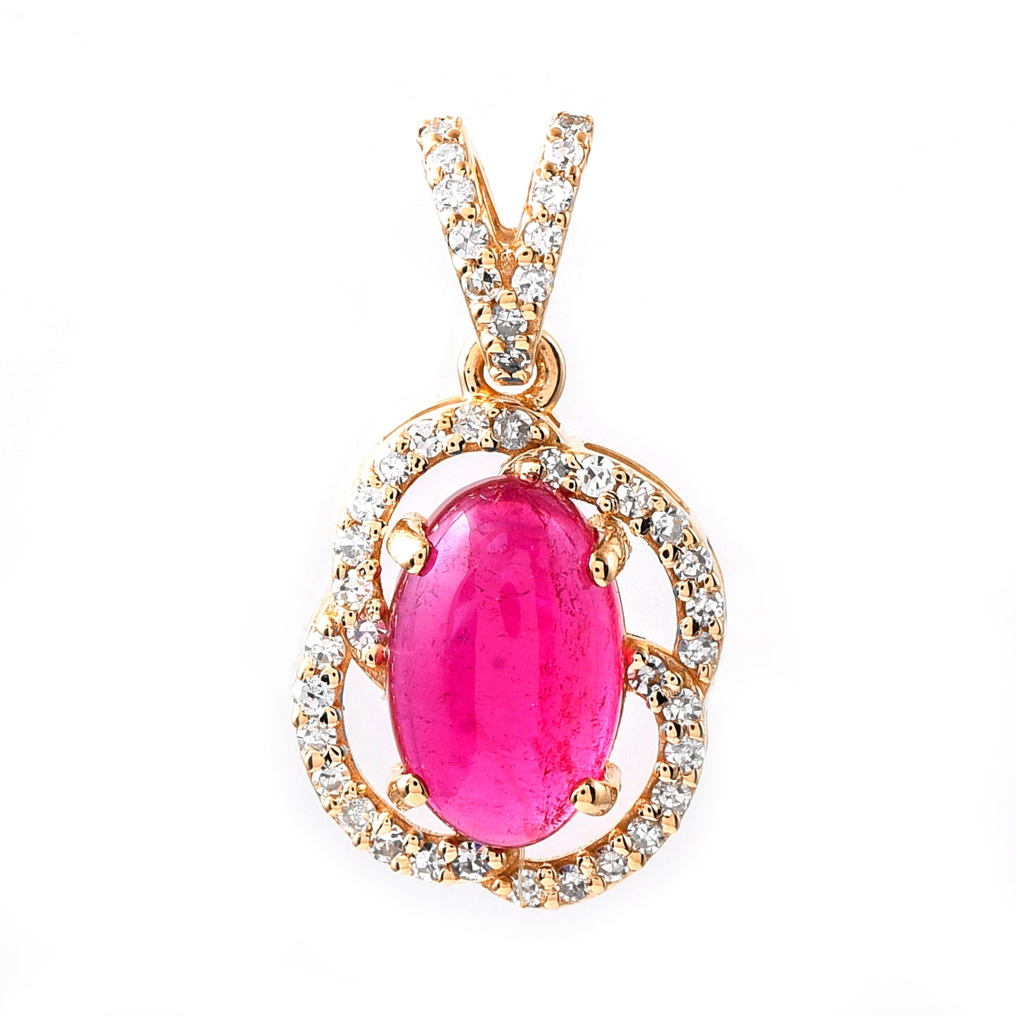 1.47 Ct Oval Cabochon Cut Natural Pink Tourmaline 14K Gold Pendant