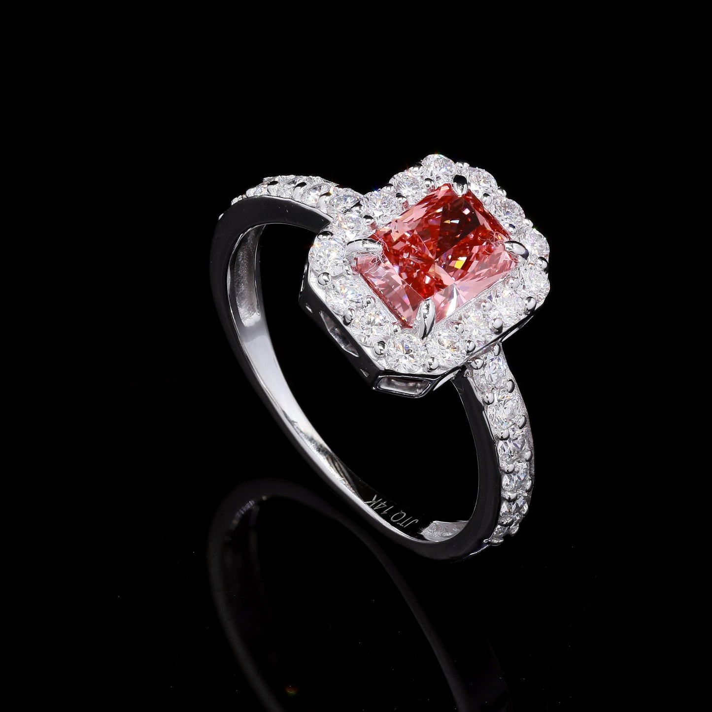 1.74 Carats Fancy Vivid Pink Lab Grown Diamond 14K Gold Ring