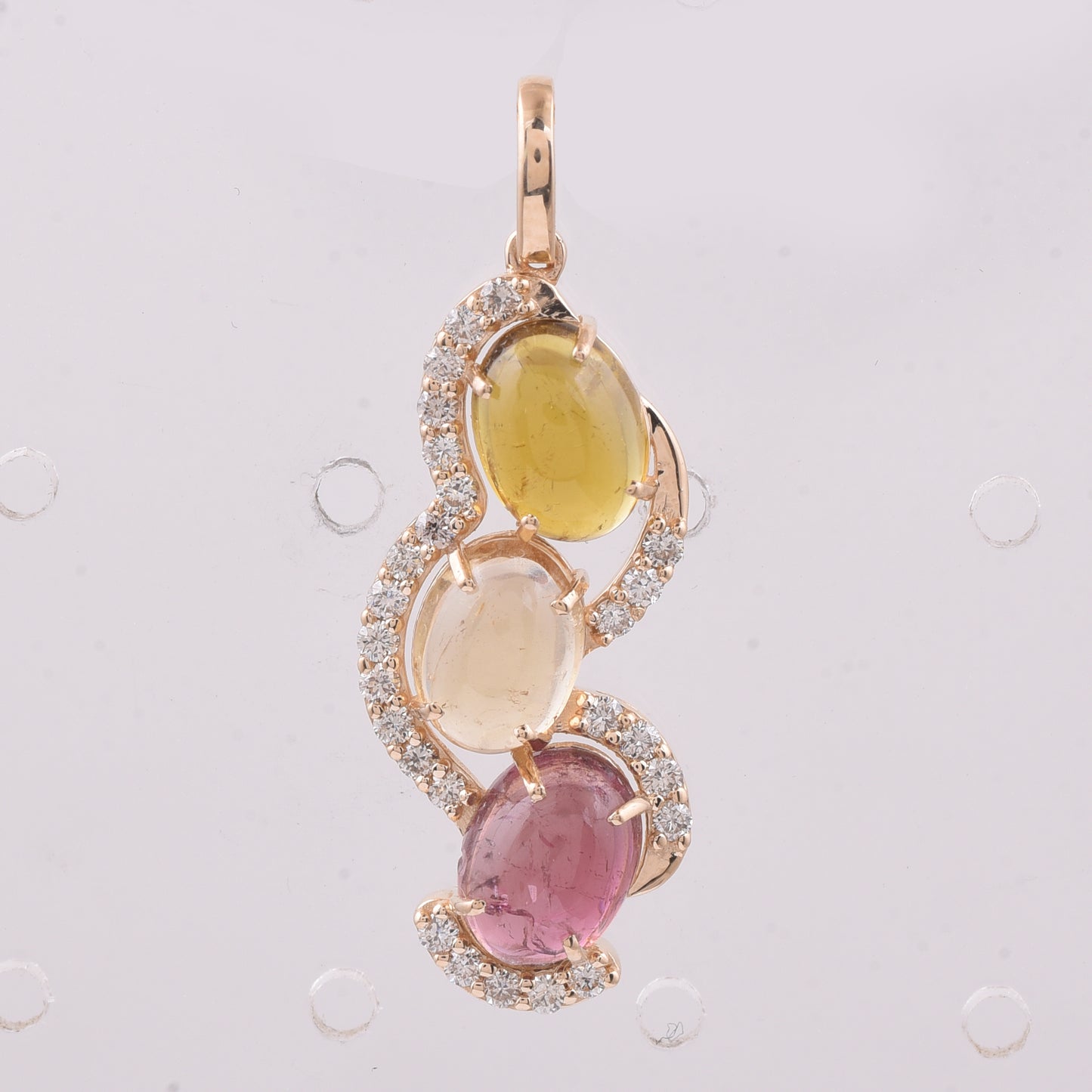 4.44 Ct Oval Cabochon Cut Natural Multi-Coloured Tourmaline 14K Gold Pendant