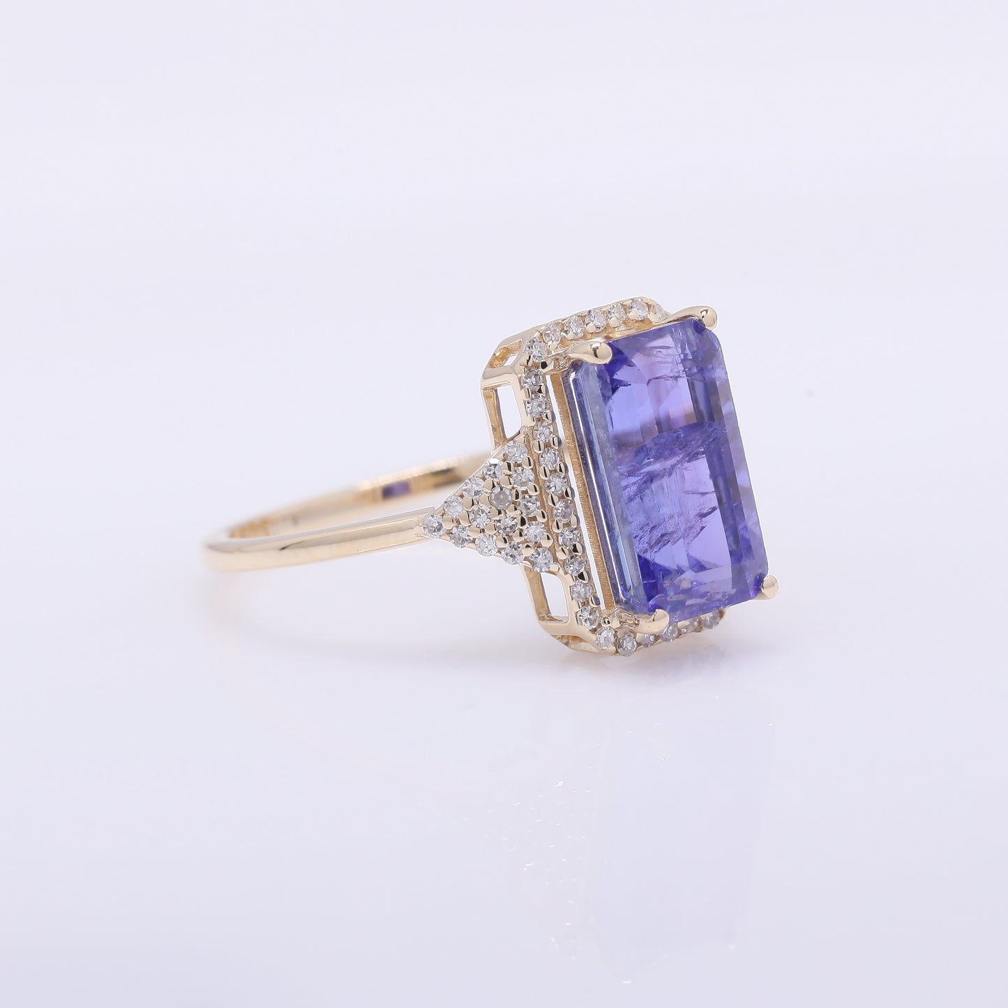 3.88 Ct Octagon Step Cut Natural Tanzanite 14K Gold Ring