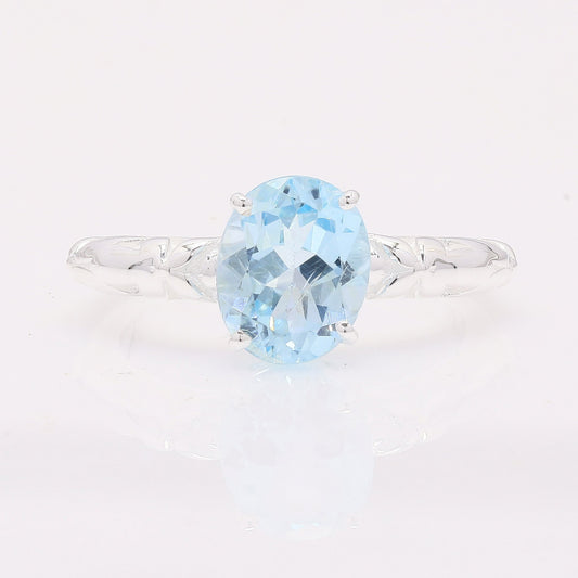 1.90 Ct Oval Created Aquamarine 925 Silver Ring