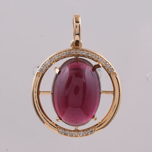 9.05 Ct Oval Cabochon Cut Natural Tourmaline 14K Gold Pendant