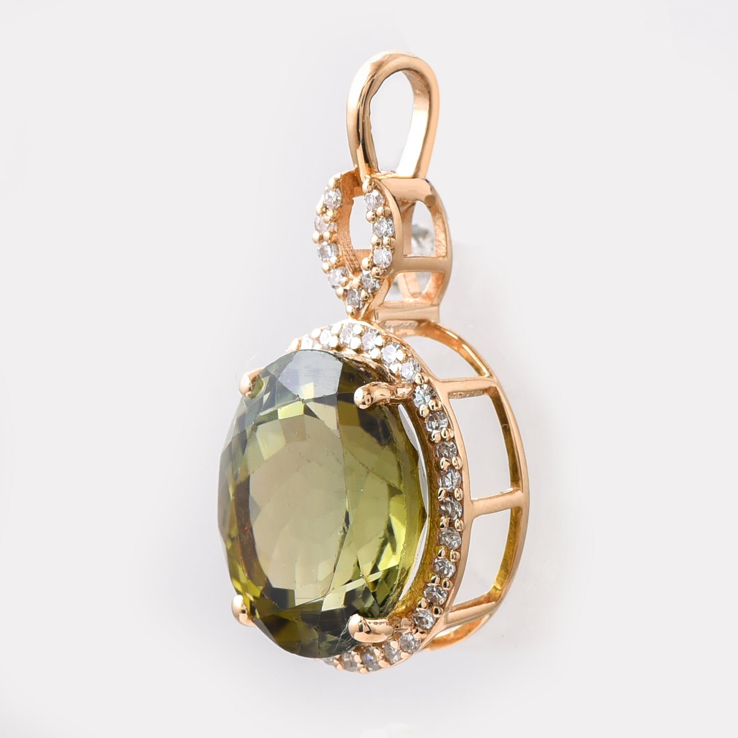 4.19 Ct Oval Mixed Cut Natural Green Tourmaline 14K Gold Pendant