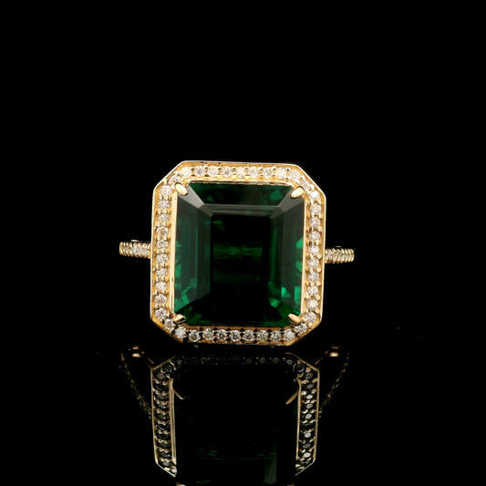 5.74 Ct Emerald Cut Lab Grown Emerald 14K Gold Ring