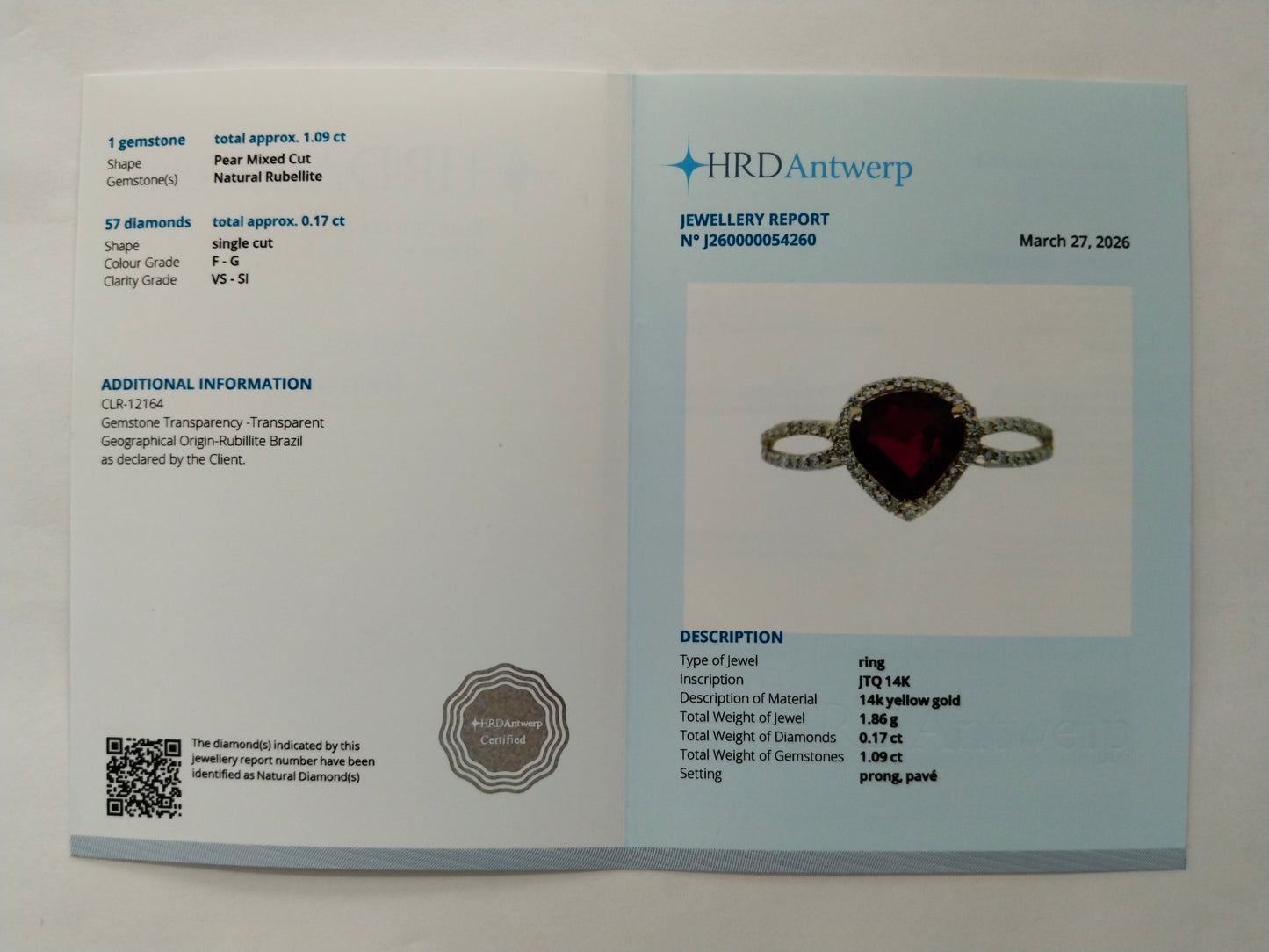 1.26 Ct Pear Mixed Cut Natural Rubellite 14K Gold Ring