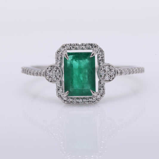 1.05 Ct Octagon Step Cut Natural Emerald 950 Platinum Ring