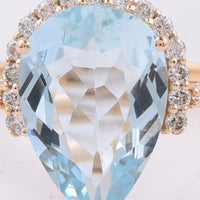3.20 Ct Pear Natural Aquamarine 14K Gold Ring