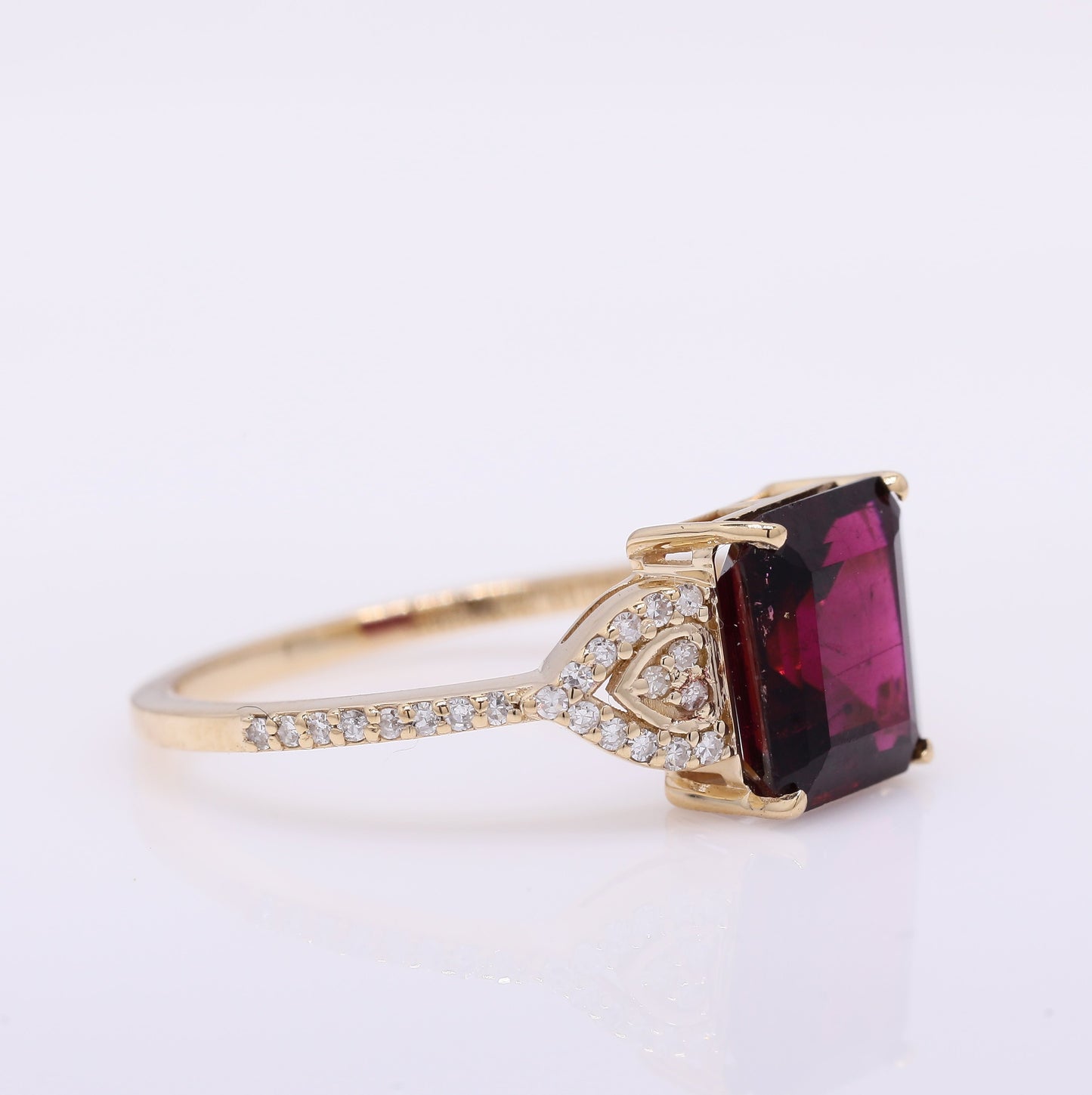 2.29 Ct Octagon Step Cut Natural Rubellite 14K Gold Ring