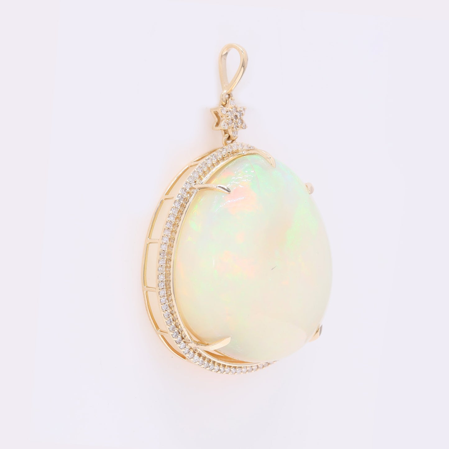 38.20 Ct Pear Cabochon Natural Opal 14K Gold Pendant