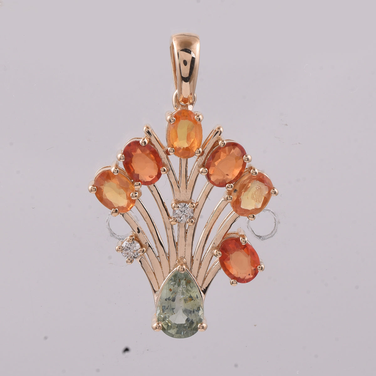 1.74 Ct Pear, Oval Natural Multi-Coloured Sapphire 14K Gold Pendant