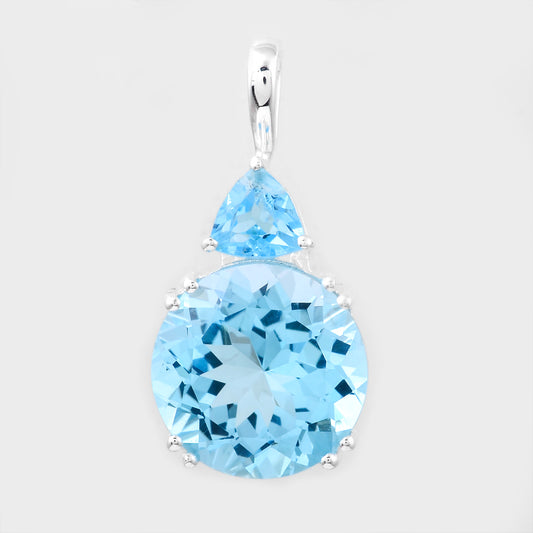 7.18 Ct Round Blue Topaz, Swiss Blue Topaz, Cubic Zirconia 925 Sterling Silver Pendant
