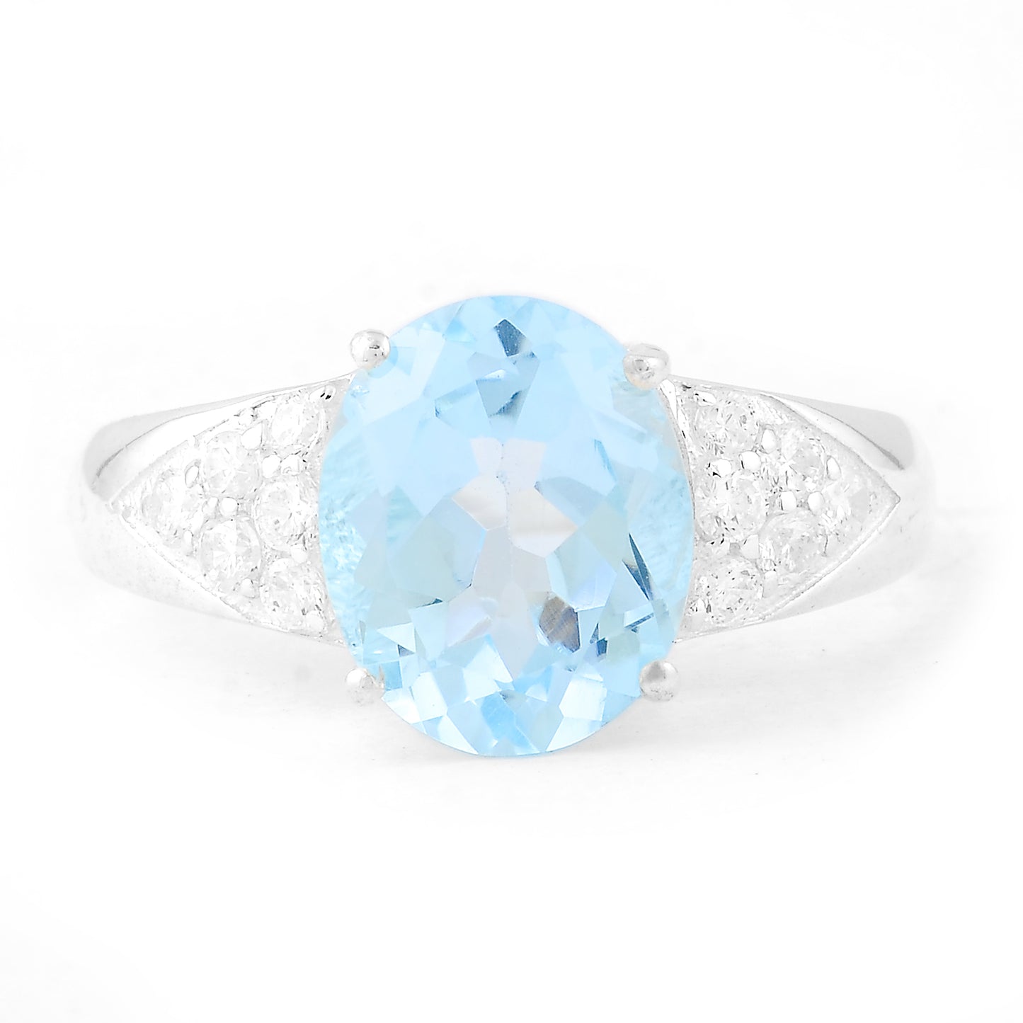 5.00 Ct Oval Swiss Blue Topaz, Cubic Zirconia 925 Sterling Silver Ring