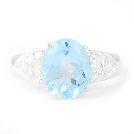 5.00 Ct Oval Swiss Blue Topaz, Cubic Zirconia 925 Sterling Silver Ring