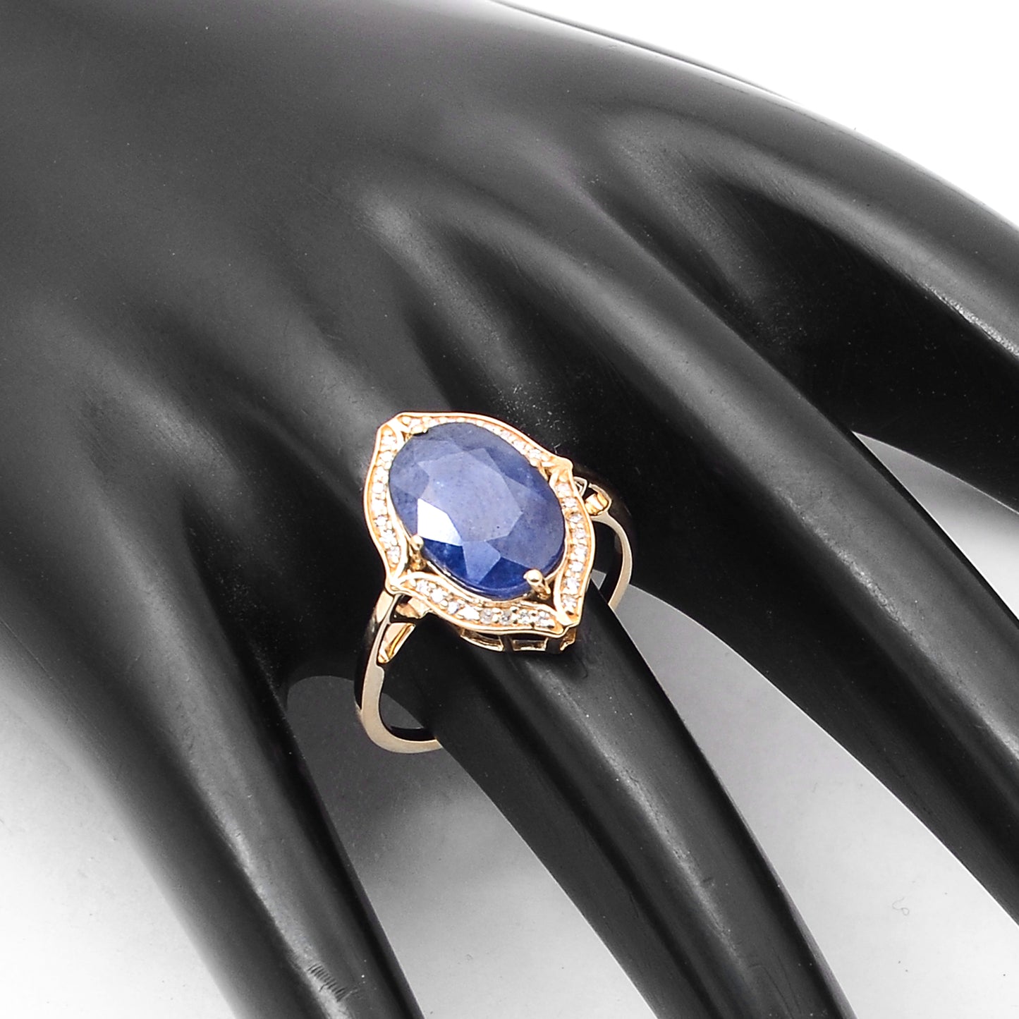 5.55 Ct Oval Mixed Cut Natural Sapphire 14K Gold Ring