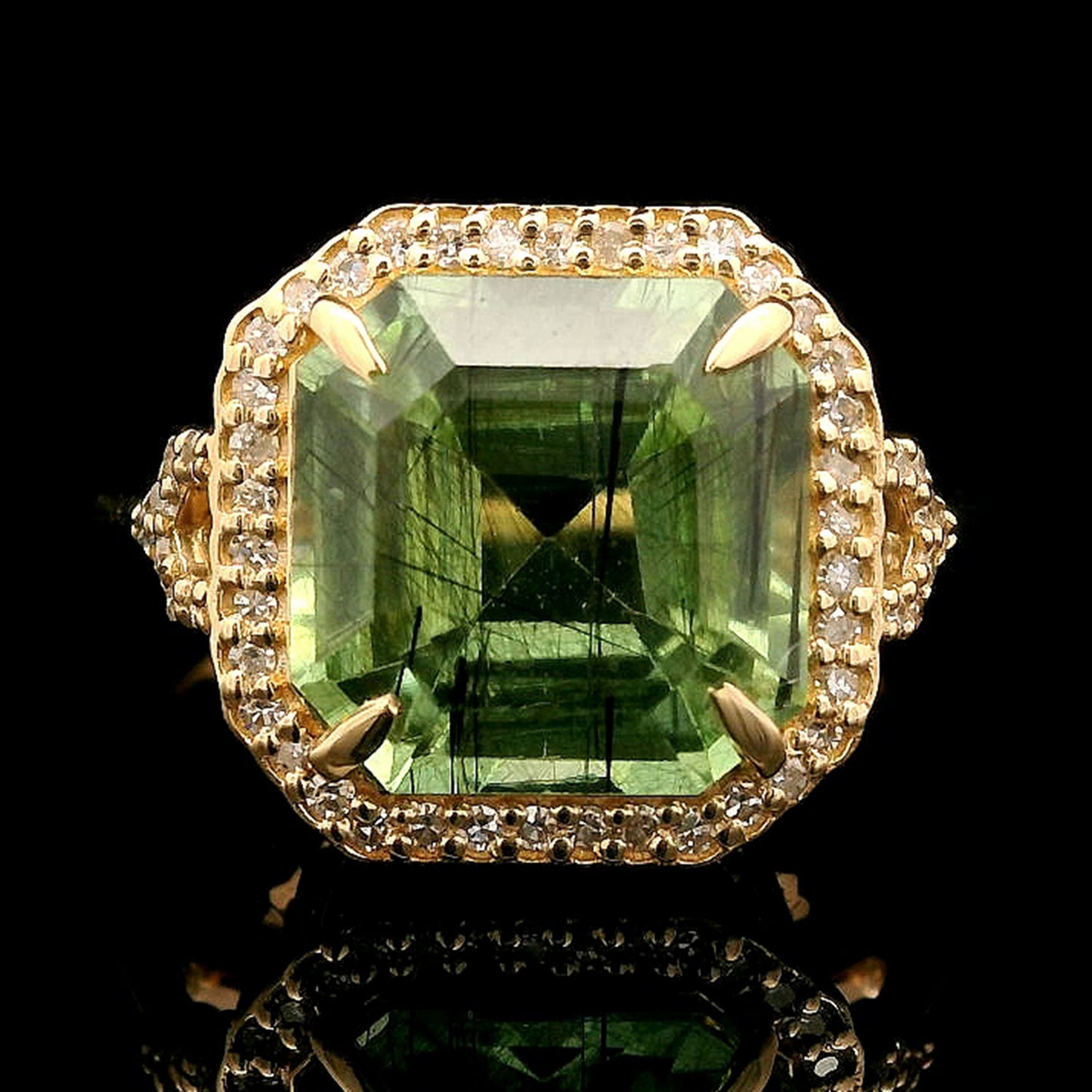 3.88 Ct Octagon Step Cut Natural Peridot 14K Gold Ring