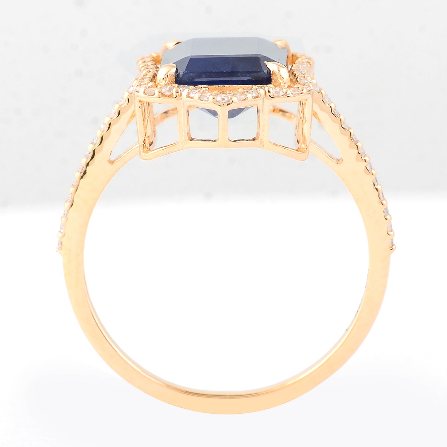 3.70 Ct Octagon Step Cut Natural Sapphire 14K Gold Ring