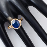 3.57 Ct Oval Mixed Cut Natural Sapphire 14K Gold Ring