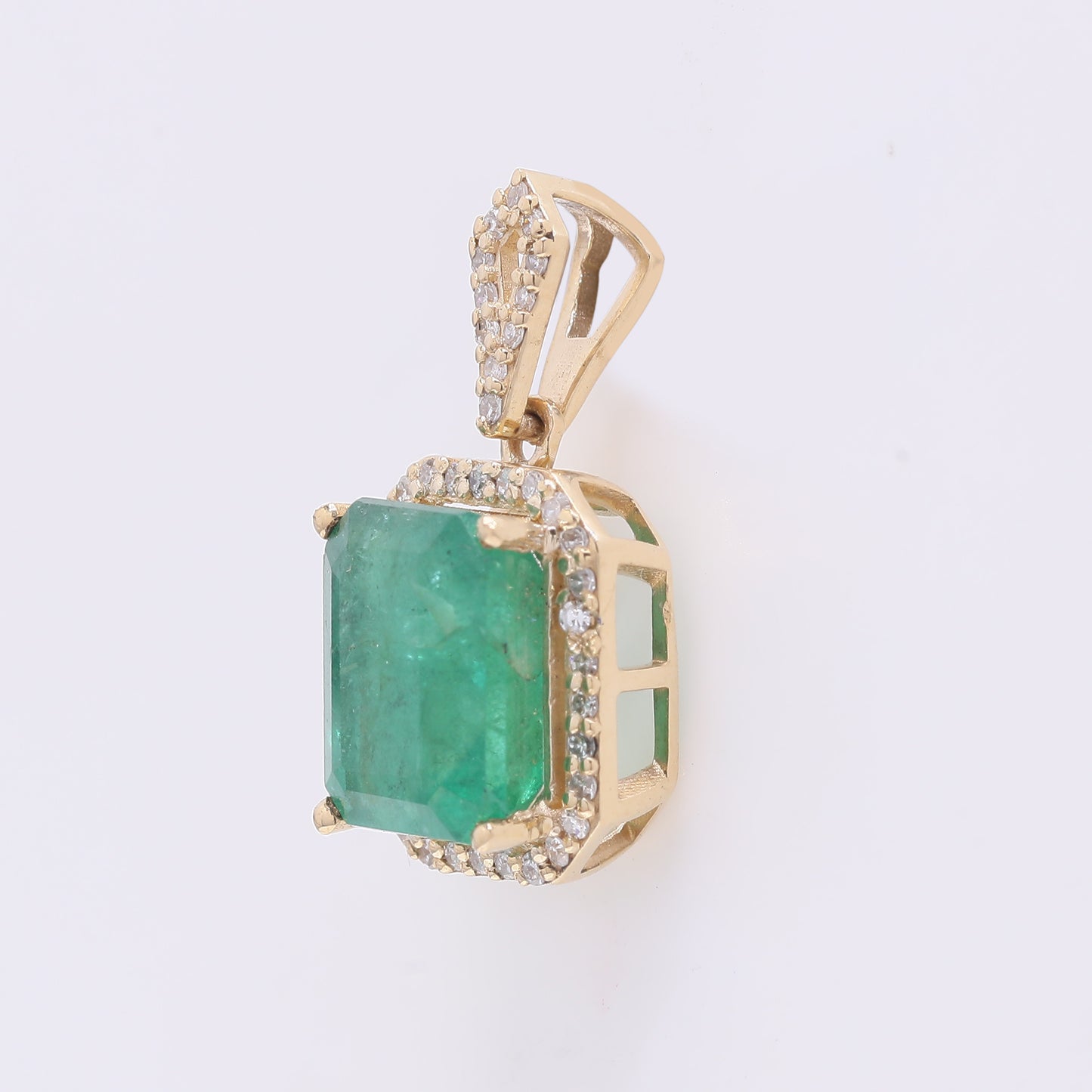 2.76 Ct Octagon Step Cut Natural Emerald 14K Gold Pendant