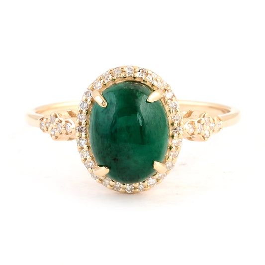 2.21 Ct Oval Cabochon Natural Beryl Emerald 14K Gold Ring